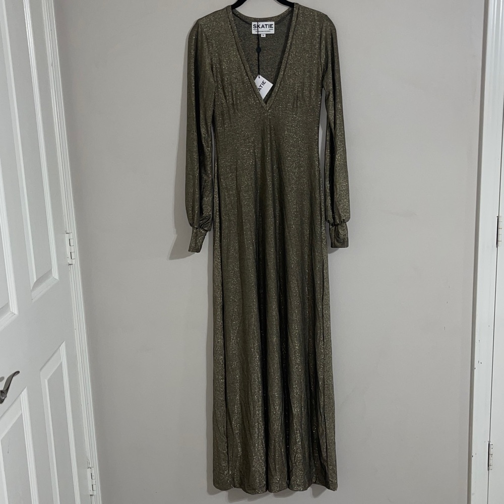 Skatie RAINE MAXI DRESS SPARKLE JERSEY - GOLD METALLIC small